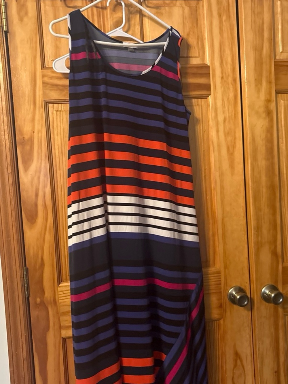 Calvin Klein Striped Sleeveless Maxi Dress in Navy, Orange, White, Purple, Pink